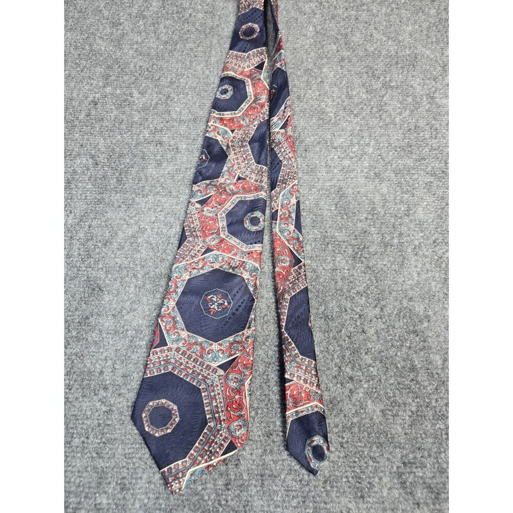 Oscar deLaRenta~Men’s 100% Silk~ Tie~ Navy Blue ~ Oriental Rug Style ~VGC ~